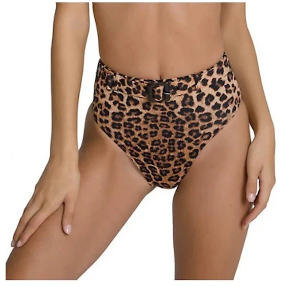 NWOT Good American sz XS 0 Leopard Belted Swim Bikini Bottom 123651